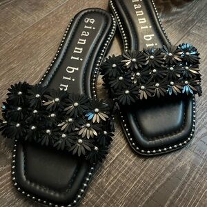 Gianni Bini Black Floral Embellished Sandals